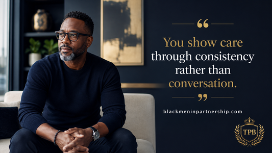 Quote graphic for Black men that reads, You show care through consistency rather than conversation. 