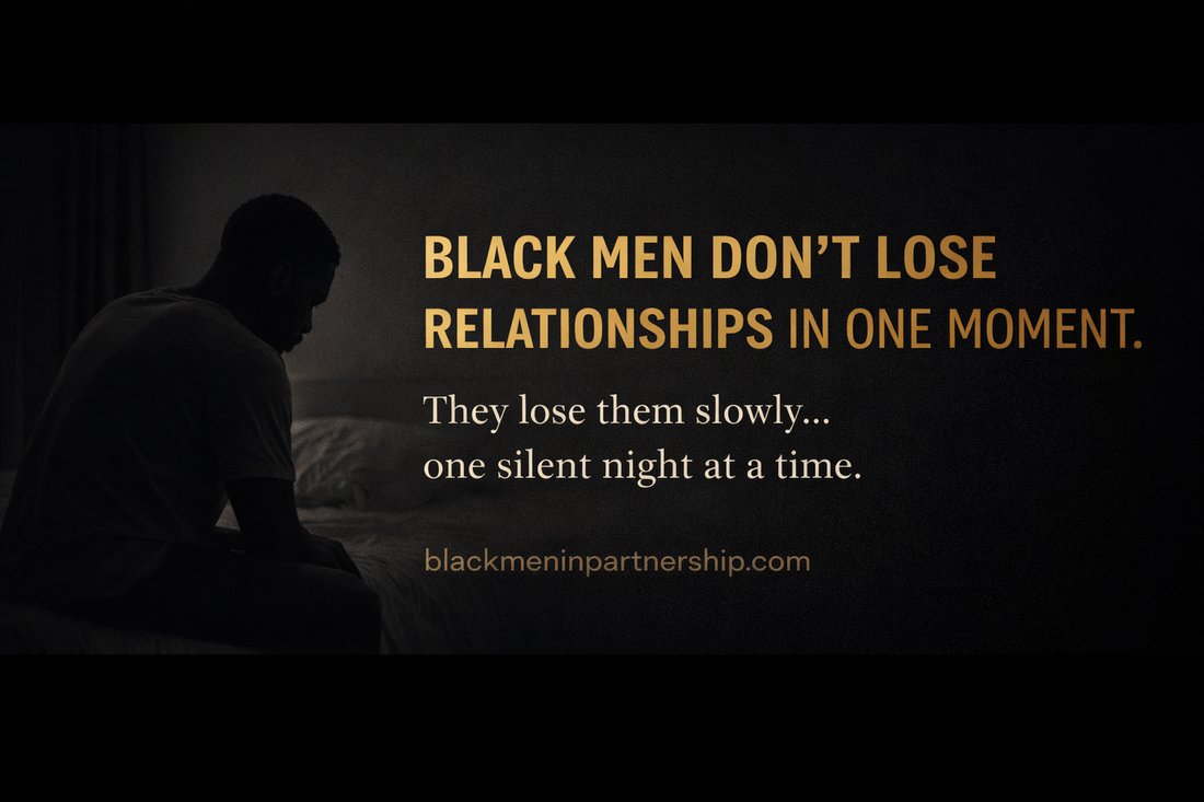 Black man sitting alone reflecting as text explains how relationships are lost slowly over time