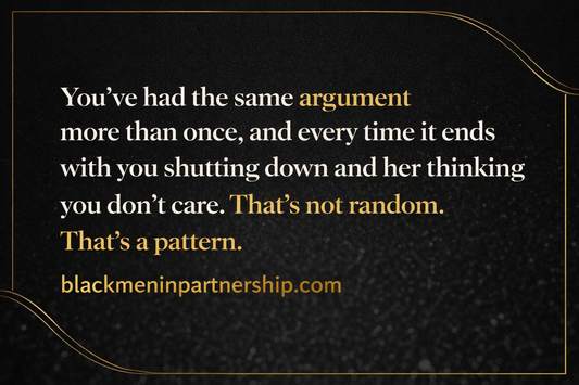 Black man shutting down emotionally during relationship conflict, partner thinks he does not care, repeated arguments and communication breakdown in Black relationships