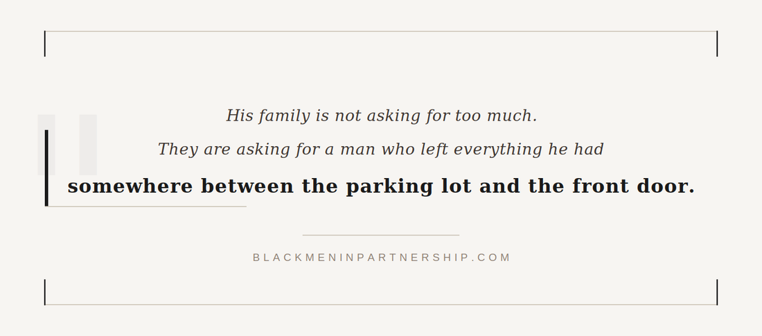 Black men workplace burnout and relationship impact — the gap between the parking lot and the front door is costing him everything