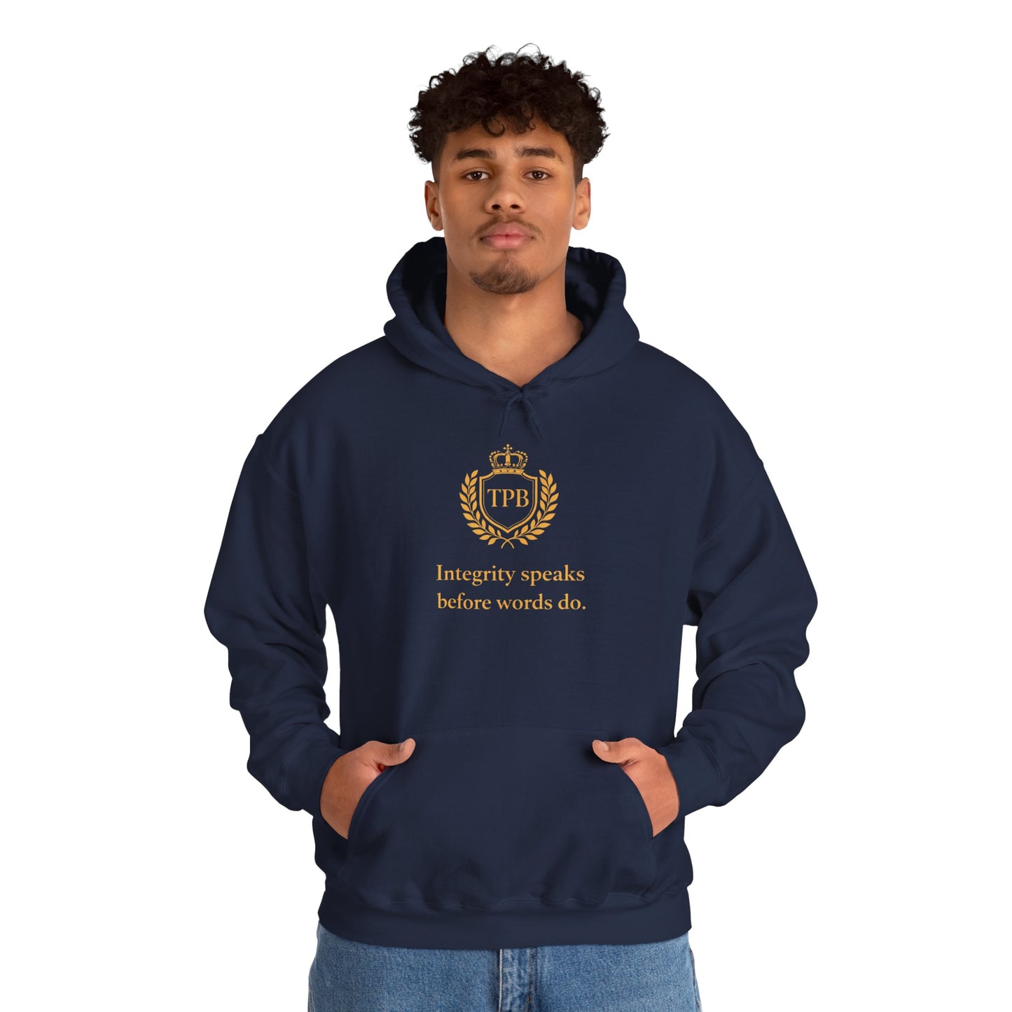 Integrity Crest Hoodie – Motivational Quote Sweatshirt “Integrity Speaks Before Words Do