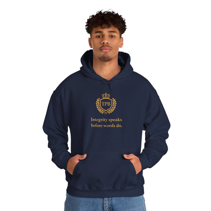 Integrity Crest Hoodie – Motivational Quote Sweatshirt “Integrity Speaks Before Words Do