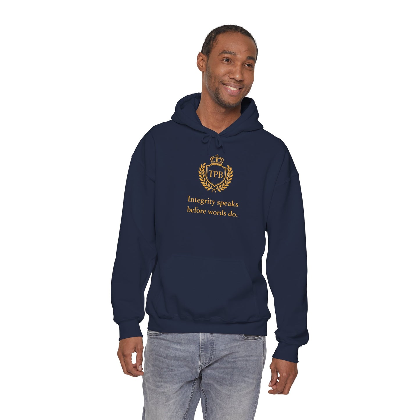 Integrity Crest Hoodie – Motivational Quote Sweatshirt “Integrity Speaks Before Words Do
