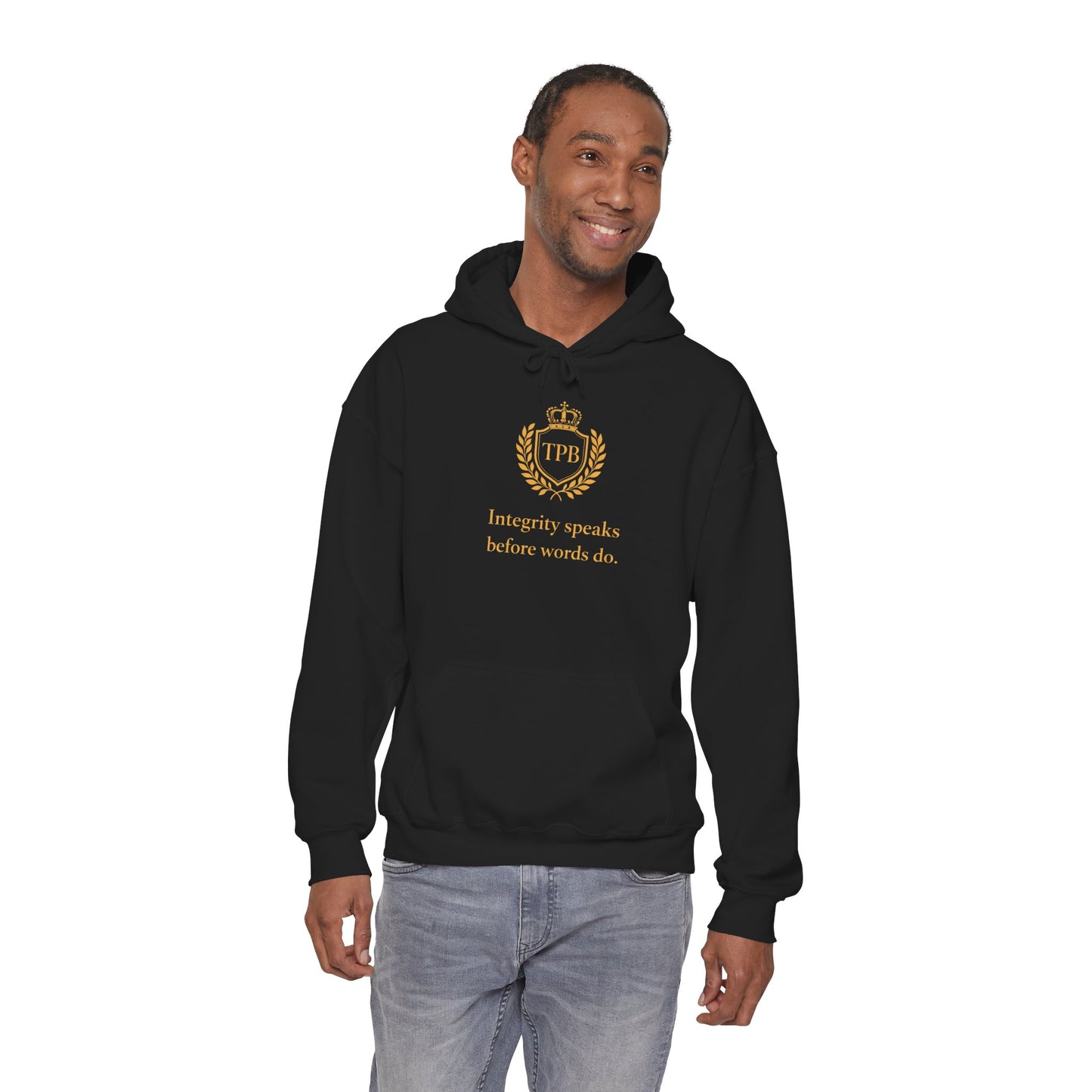Integrity Crest Hoodie – Motivational Quote Sweatshirt “Integrity Speaks Before Words Do